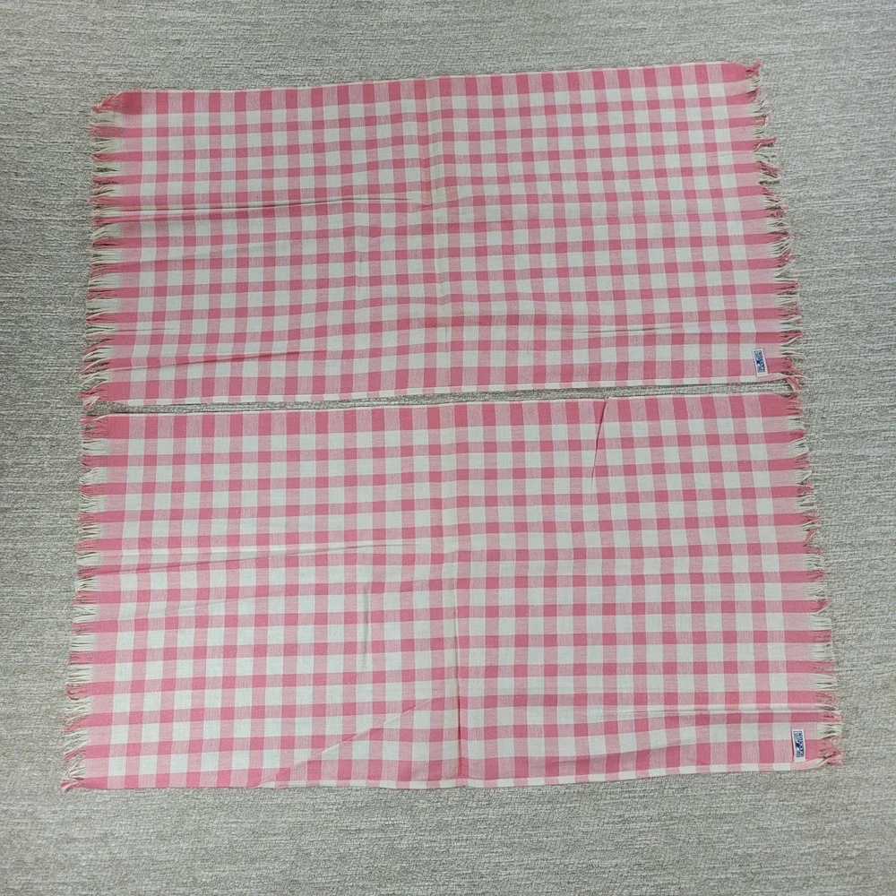 Vintage Cannon Tea Towel Kitchen Dish Rag Pink Gingham Linen Deadstock Set of 2